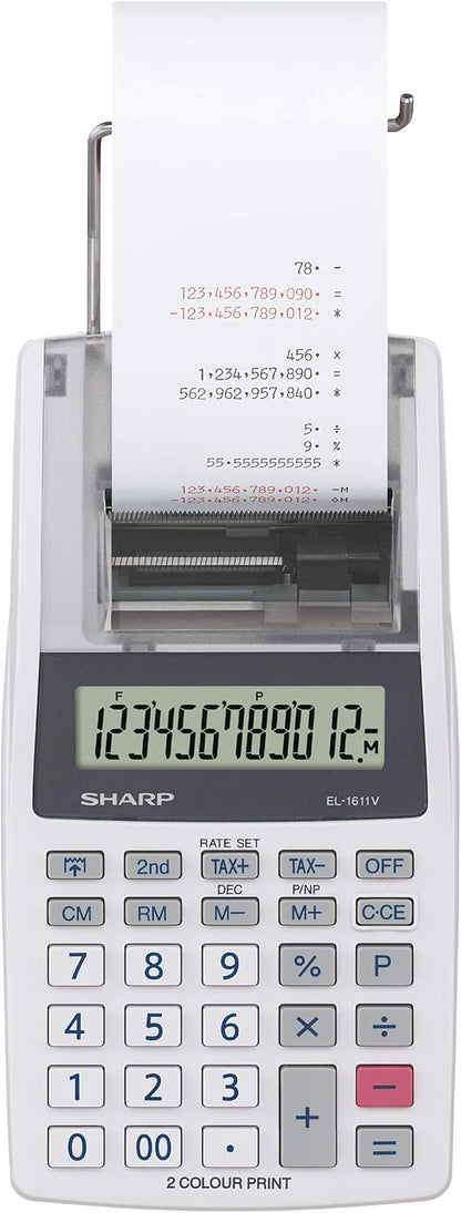 Sharp EL-1611V 12-Digit Printing Calculator - Grey