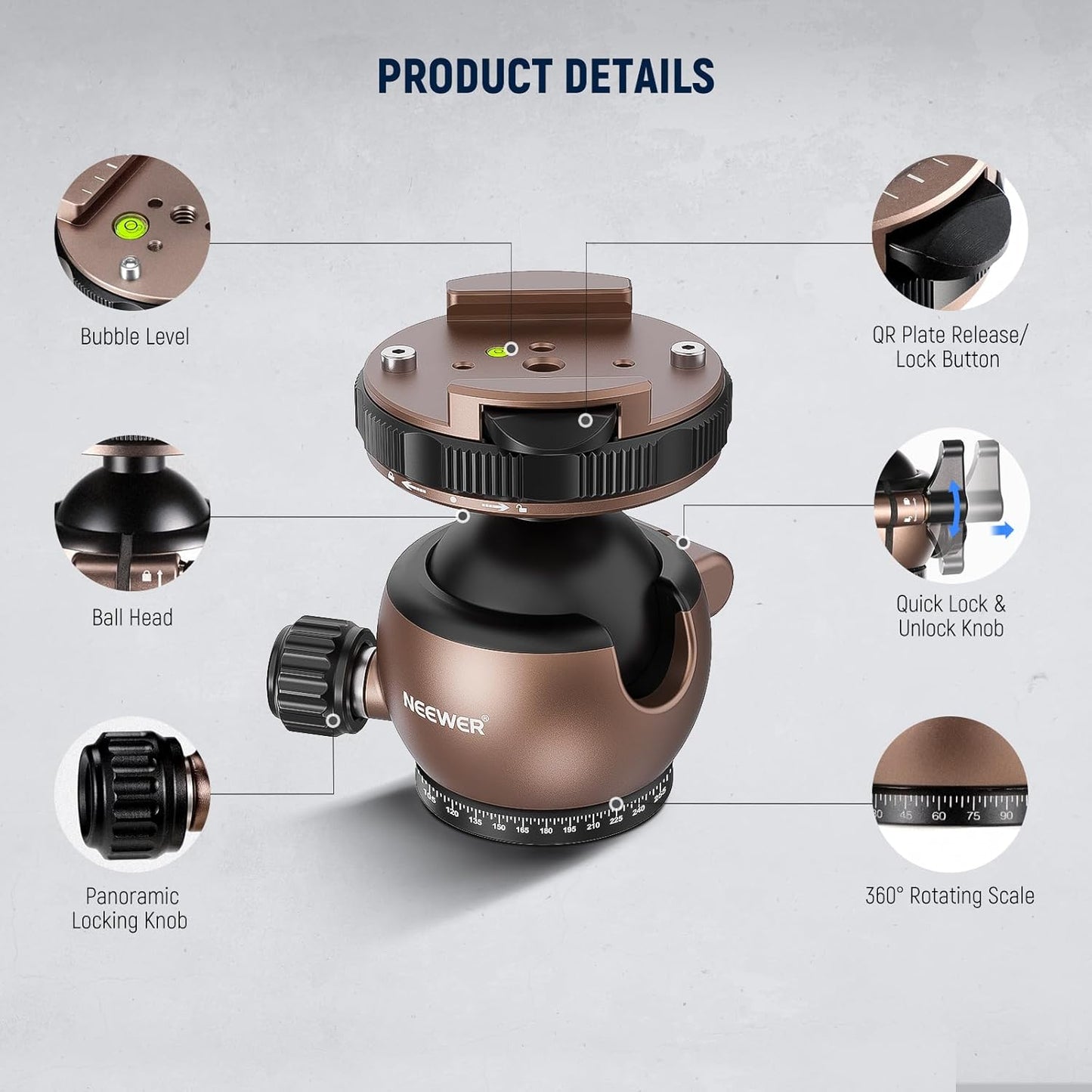 Neewer GM32 Low Profile Tripod Ball Head 22lb Load