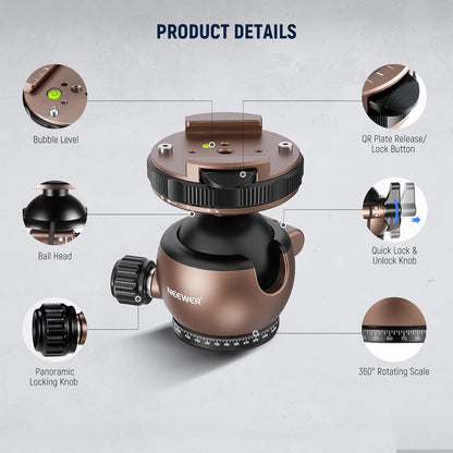 Neewer GM32 Low Profile Tripod Ball Head 22lb Load