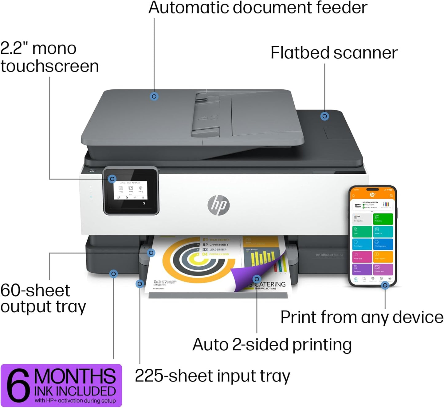 HP OfficeJet 8015e Wireless Color Printer - Instant Ink