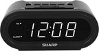 Sharp Digital Alarm AccuSet Clock - Midnight Black, White LED