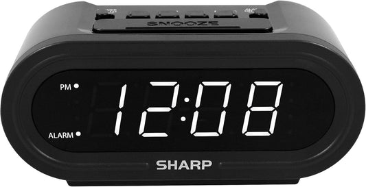 Sharp Digital Alarm AccuSet Clock - Midnight Black, White LED