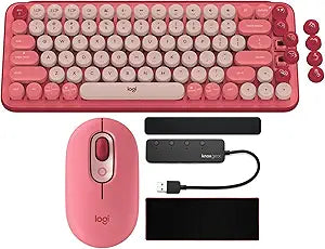 Logitech POP Keys Mechanical Keyboard Bundle - Emoji Keys, Rose