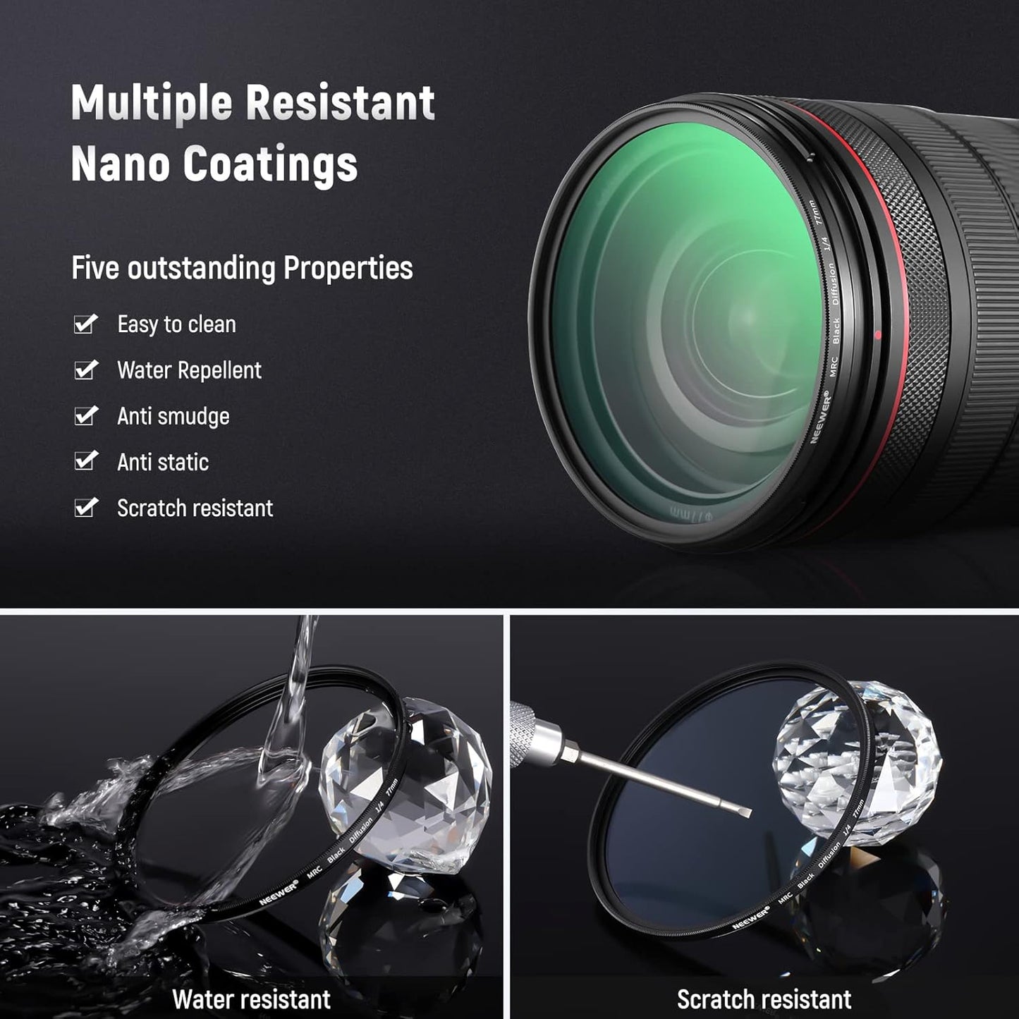 Neewer 77mm Black Diffusion Lens Filter Kit