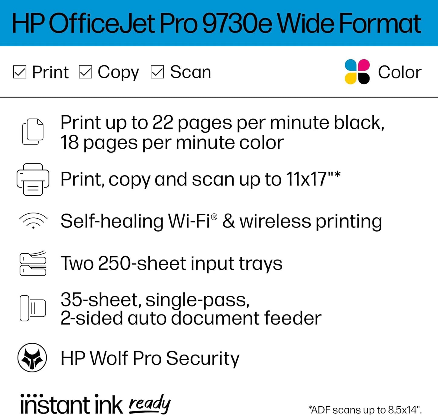 HP 9730e OfficeJet Pro Wide Format Wireless Printer