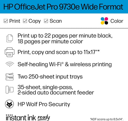 HP 9730e OfficeJet Pro Wide Format Wireless Printer