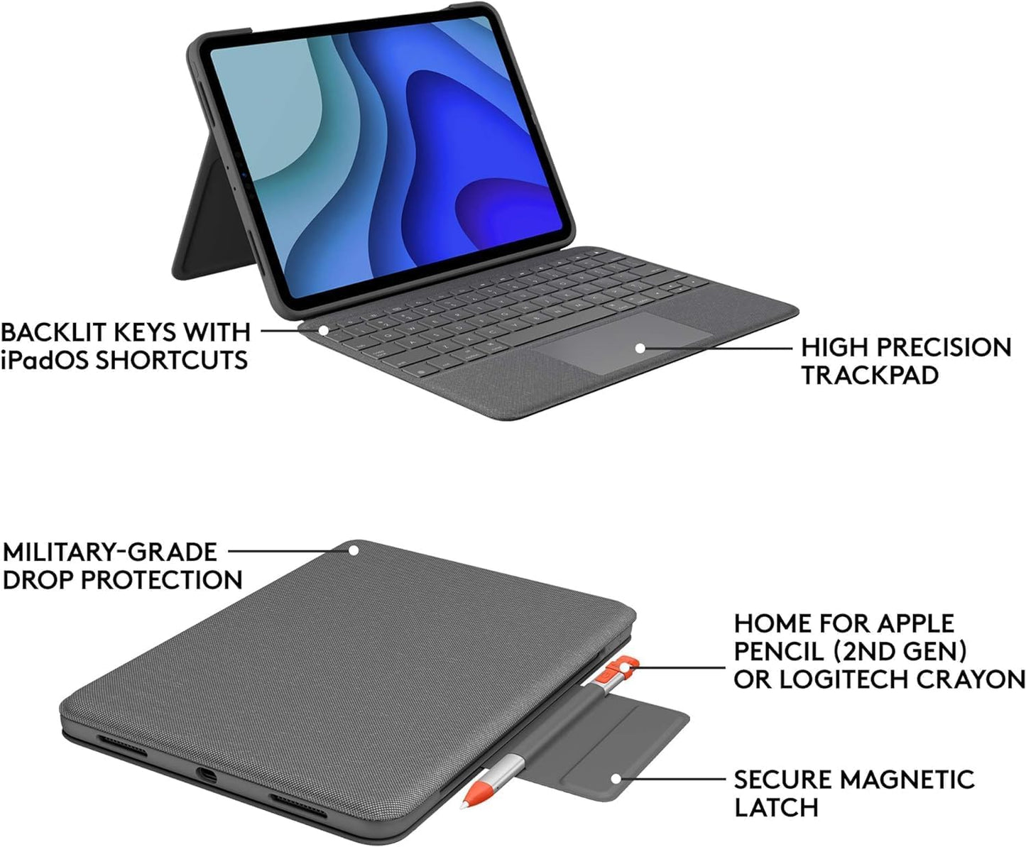 Logitech Folio Touch iPad Pro Keyboard Case Trackpad Renewed