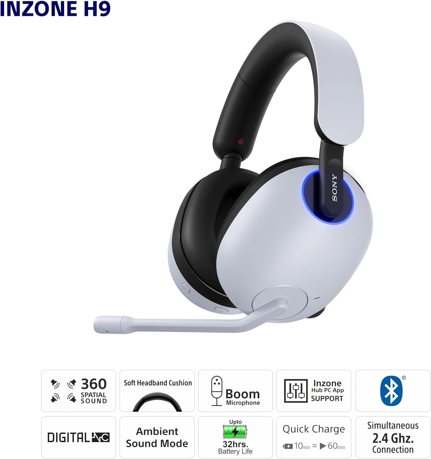 Sony H9 Gaming Headset Wireless Noise Canceling Bluetooth