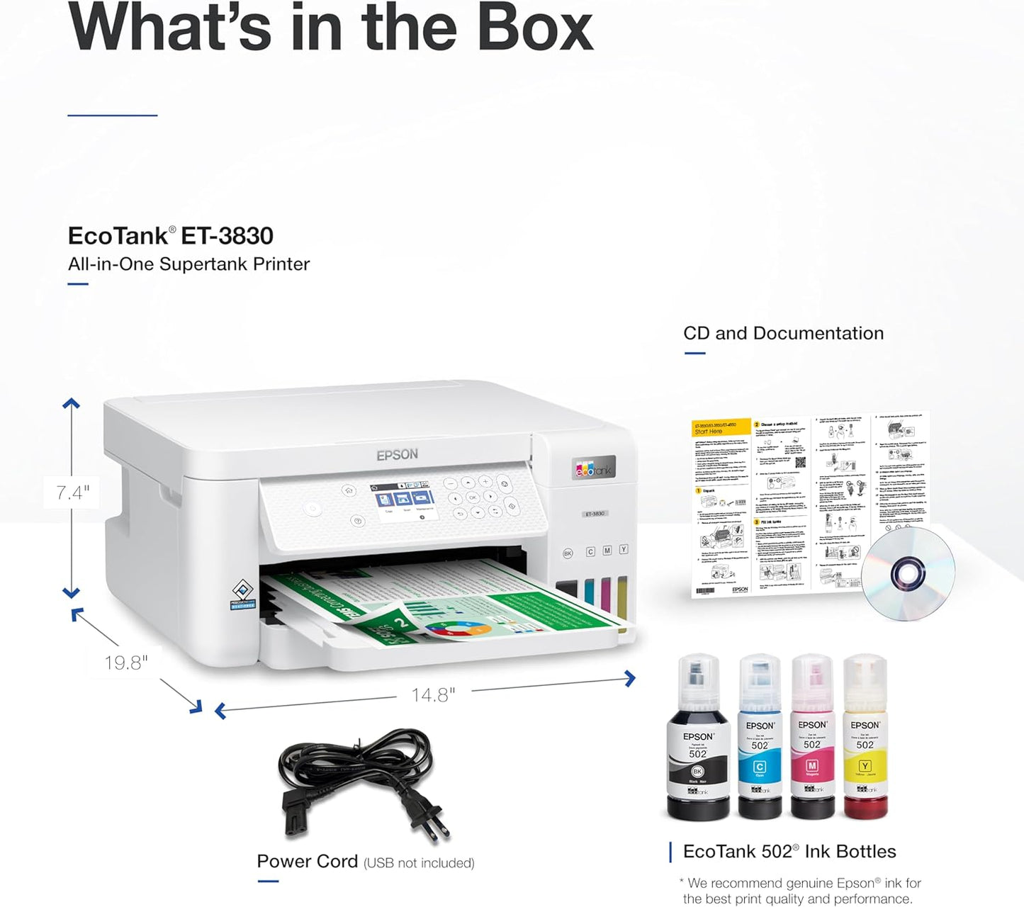 Epson C11CJ62201-N EcoTank ET-3830 Wireless Printer