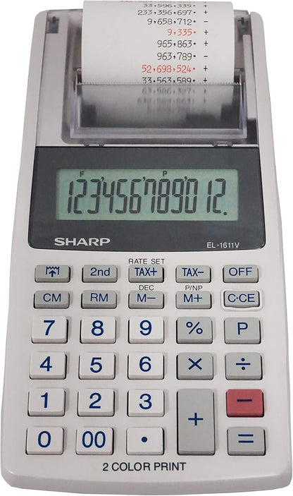 Sharp EL-1611V Handheld Printing Calculator Tax Function