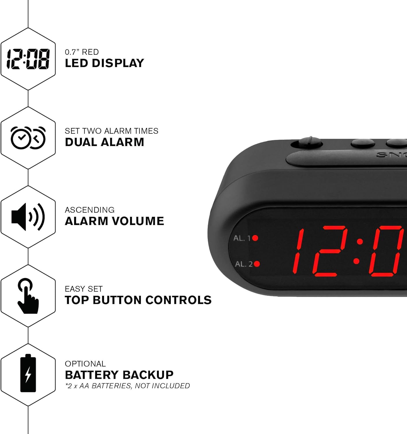 Sharp Digital Alarm Clock - Red LED Display
