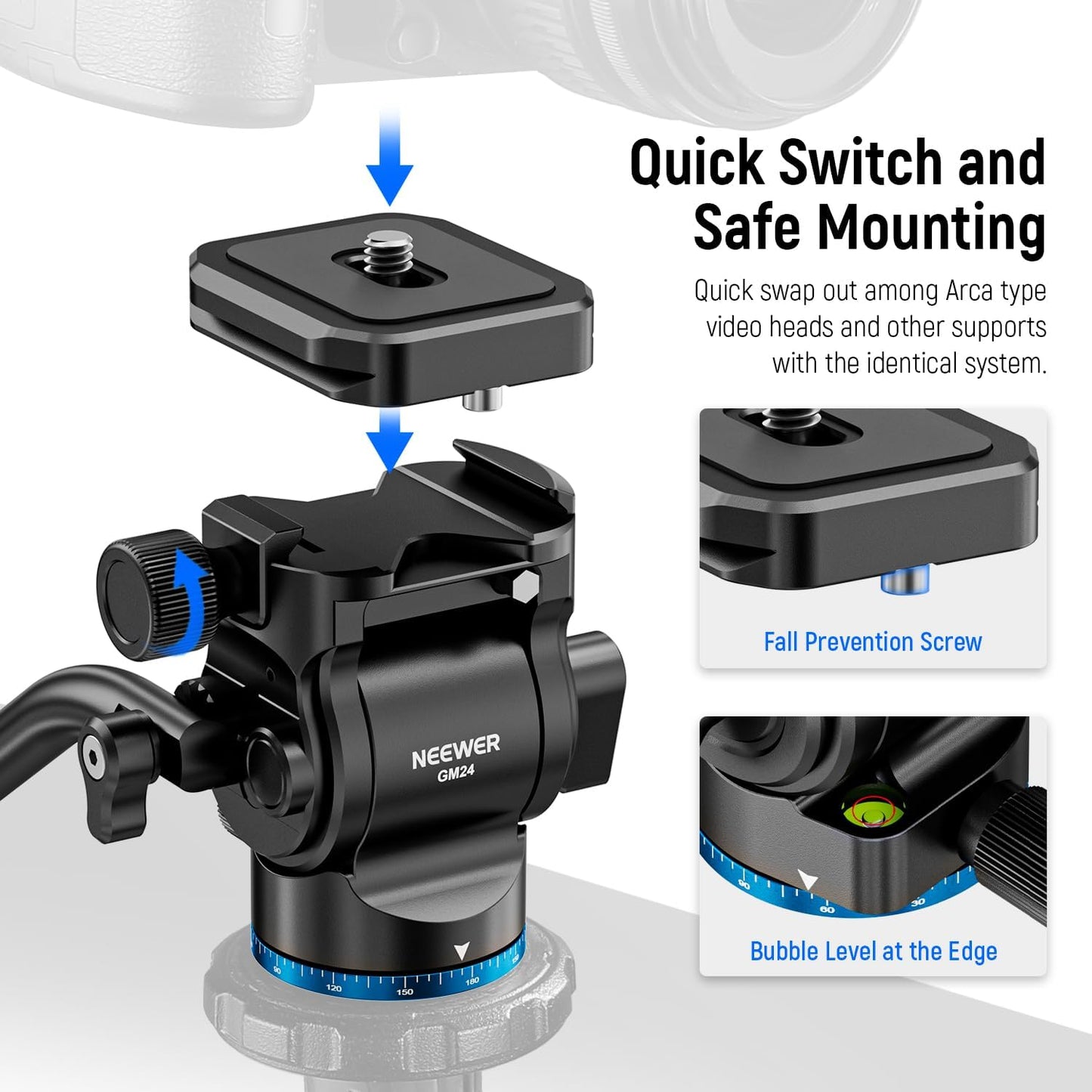Neewer 10102493 GM24 Tripod Fluid Head, Blue