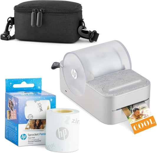HP AMZHPPANK1W Sprocket Panorama Portable Photo Label Printer Bundle