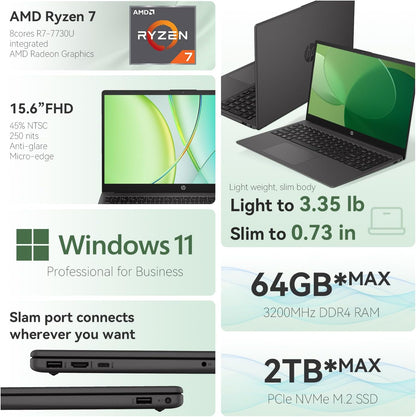 HP AK9N8AT 255 G10 Ryzen 7 Laptop - 64GB, 2TB SSD, Windows 11 Pro