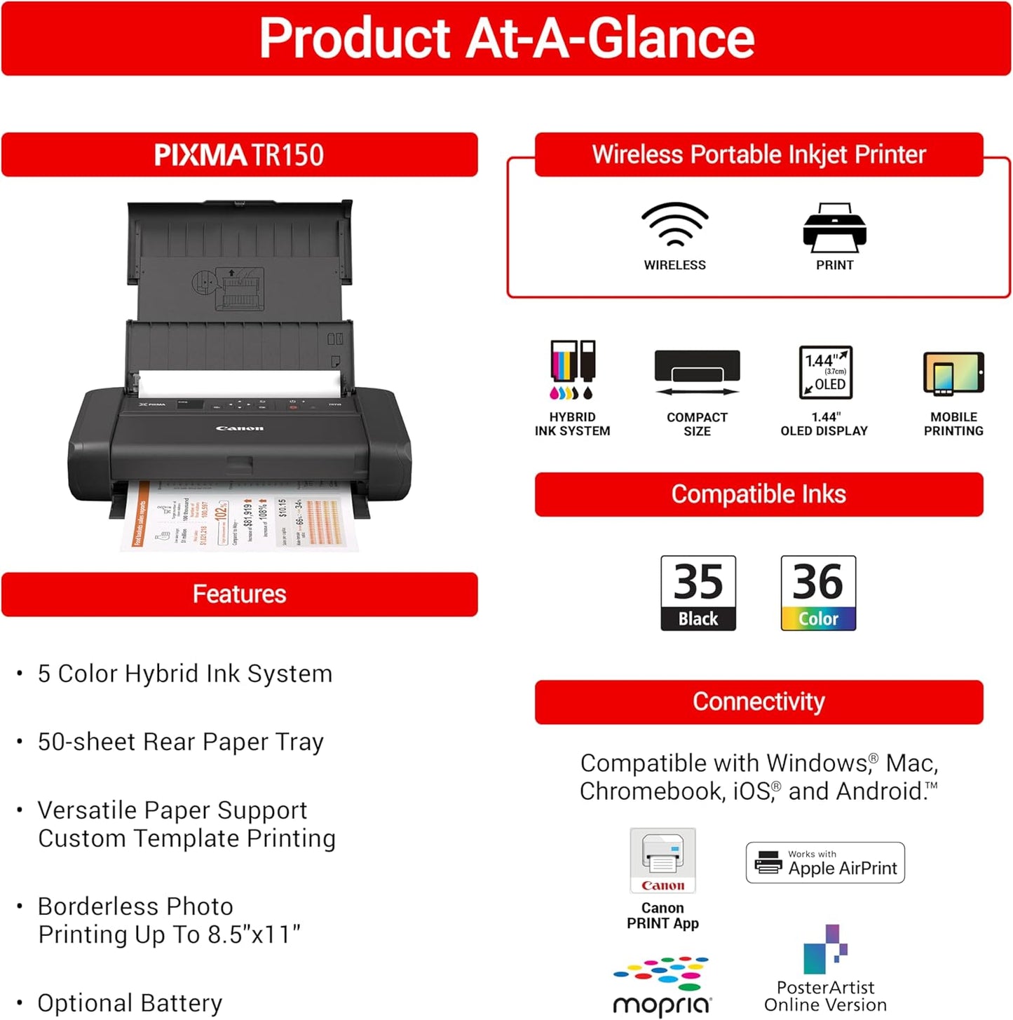 Canon PIXMA TR150 Wireless Portable Printer