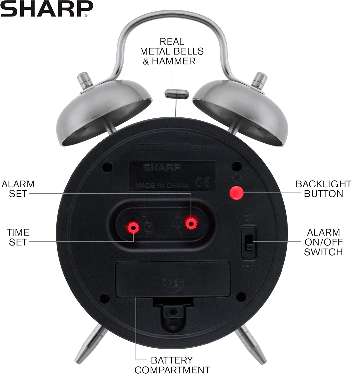 Sharp Twin Bell Alarm Clock - Loud for Heavy Sleepers