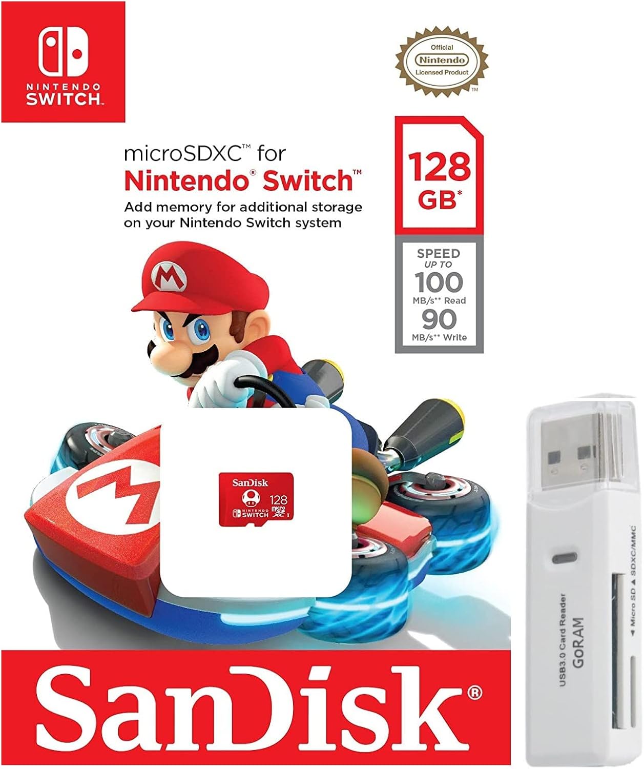 SanDisk SDSQXAO-128G 128GB MicroSD Nintendo Switch Bundle