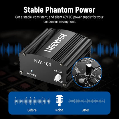 Neewer 40085860 48V Phantom Power Supply + XLR Cable for Condenser Microphones
