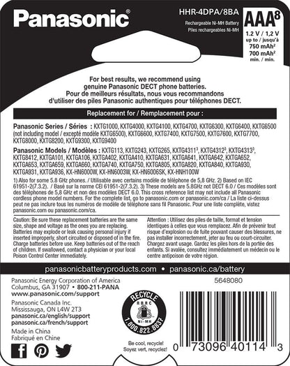 Panasonic HHR-4DPA/8BA AAA NiMH Cordless Phone Batteries