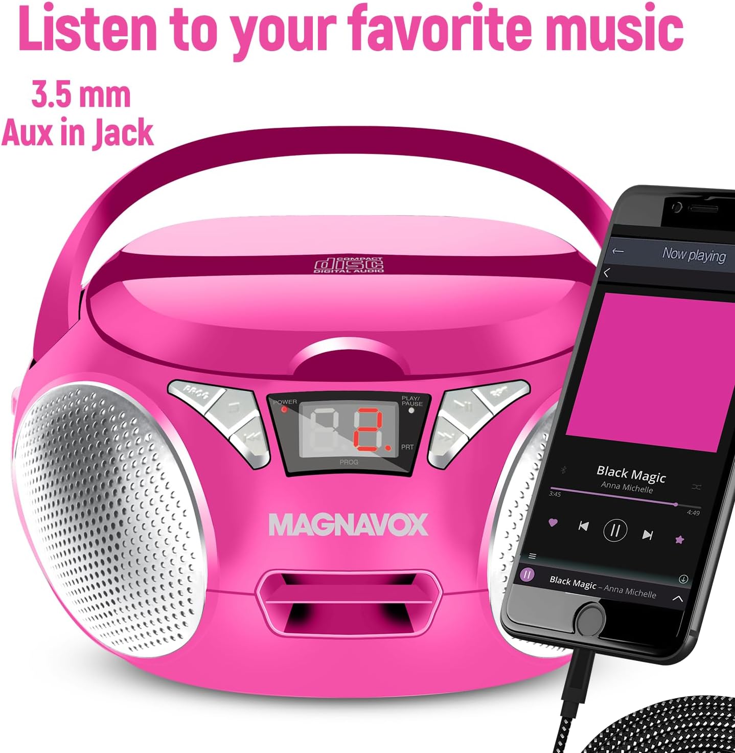 Magnavox MD6924-PK Portable CD Boombox AM/FM Radio (Pink)
