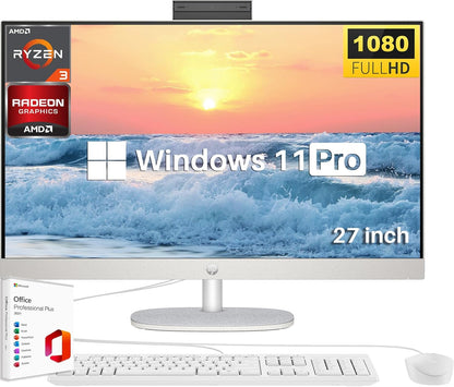 HP 27" All-in-One Desktop Ryzen 3 8GB 512GB SSD + Office