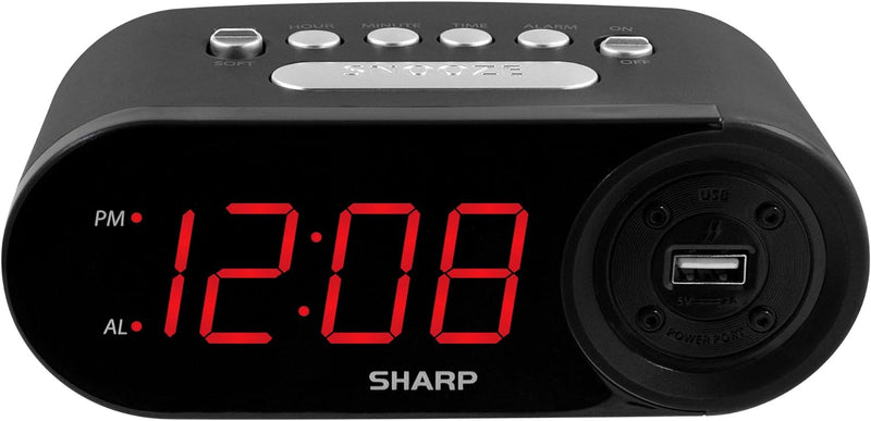 Sharp Digital Alarm Clock with 2 AMP USB Charger — main product image