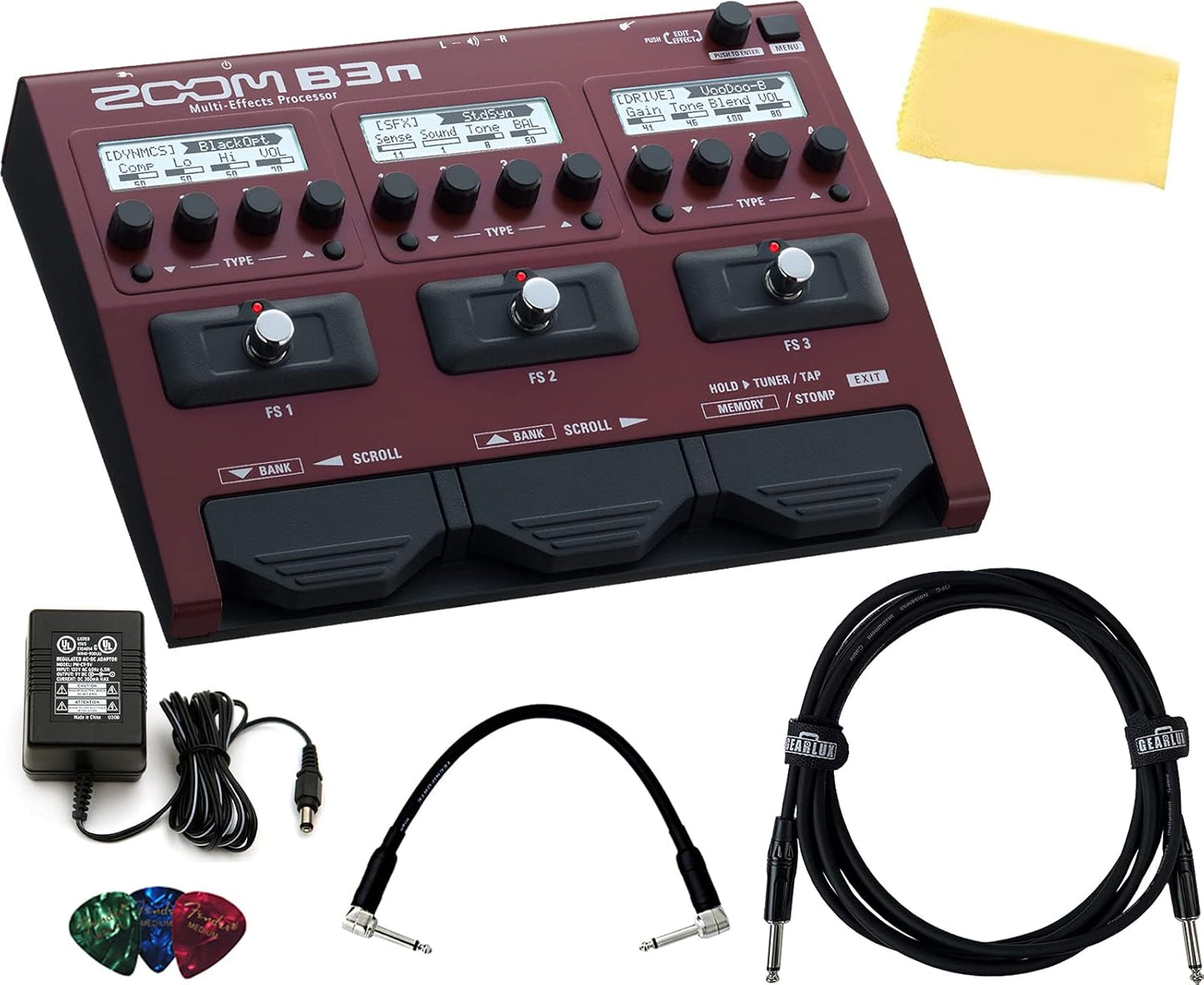 Zoom B3n Bass Multi-Effects Pedal Bundle