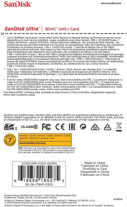 SanDisk SDSDUNR-032G-GN3IN 32GB Ultra SDHC Memory Card