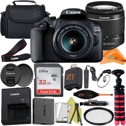 Canon 2000D (Rebel T7) DSLR Camera 18-55mm Lens Bundle