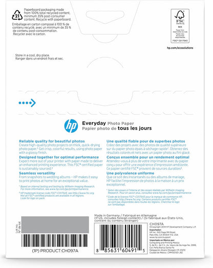 HP CH097A Everyday Glossy Photo Paper, 5x7, 60 Sheets