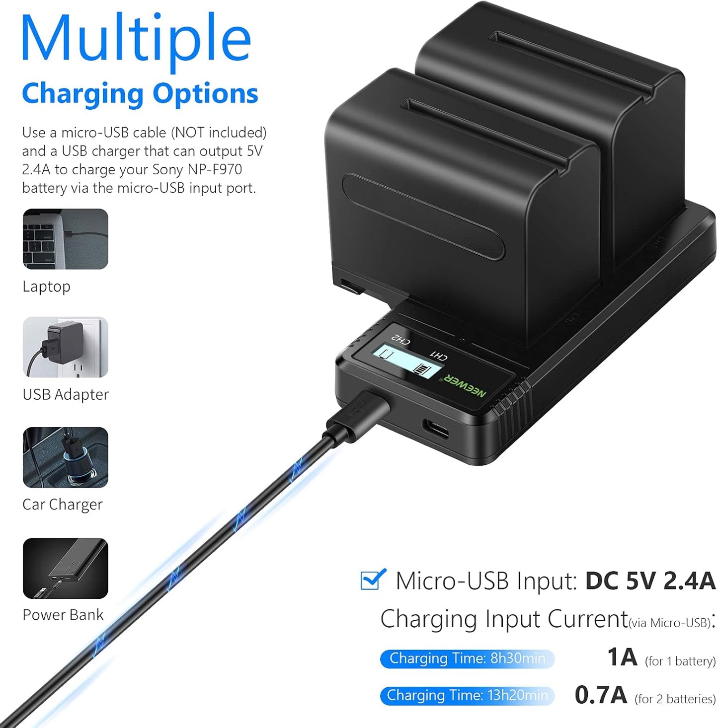 Neewer 10099654 Dual NP-F970 Battery Charger Kit