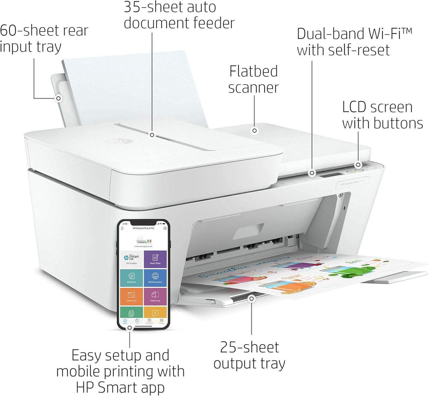 HP 7FS74A DeskJet Plus 4152 All-in-One Printer Renewed
