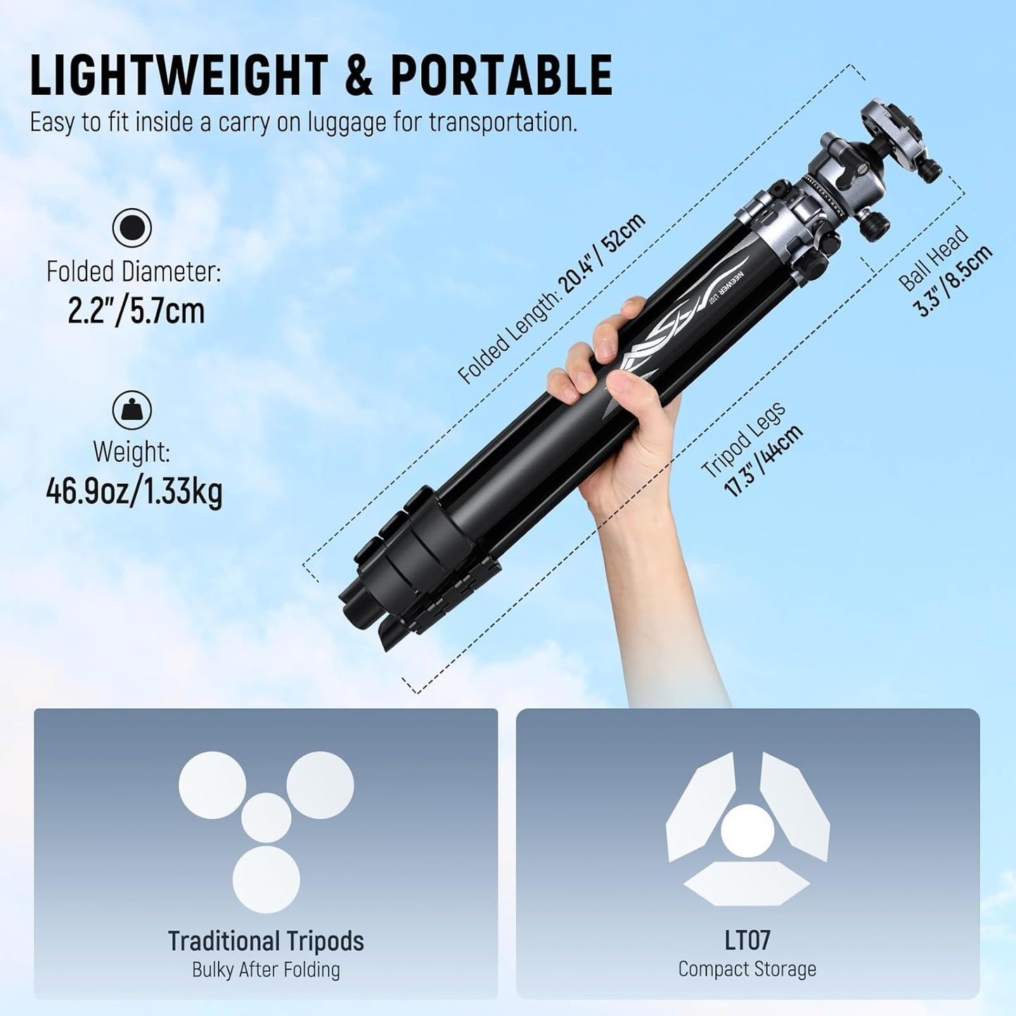 Neewer 10103491 LITETRIP LT07 Travel Tripod Ball Head
