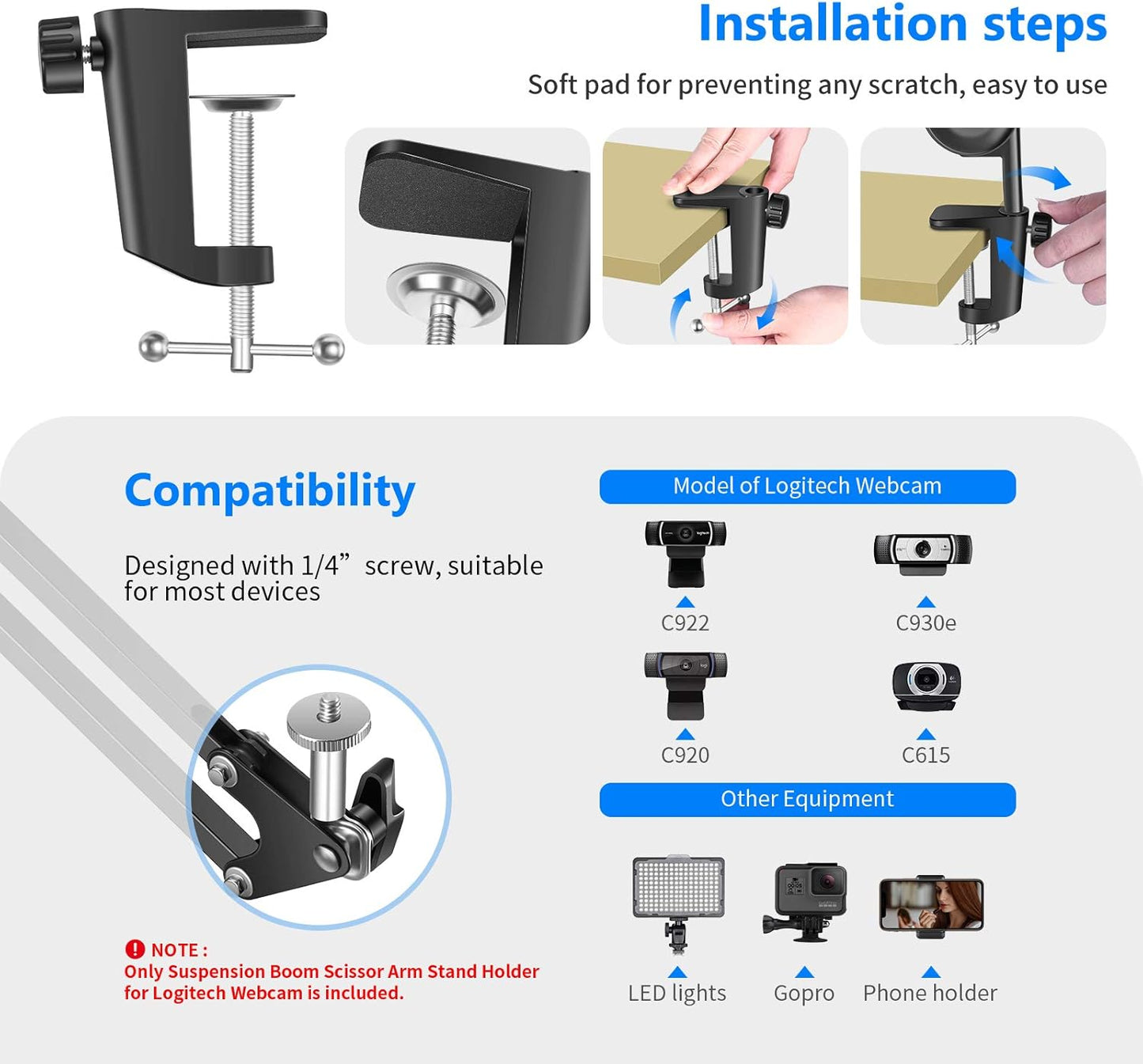 Neewer 10093268 Desktop Clamp Webcam Mount