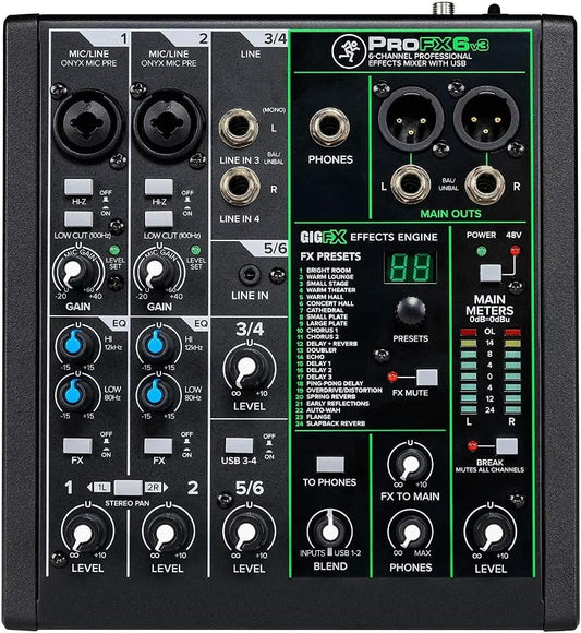 Mackie ProFX6v3 6-Channel Analog Mixer USB Audio Interface