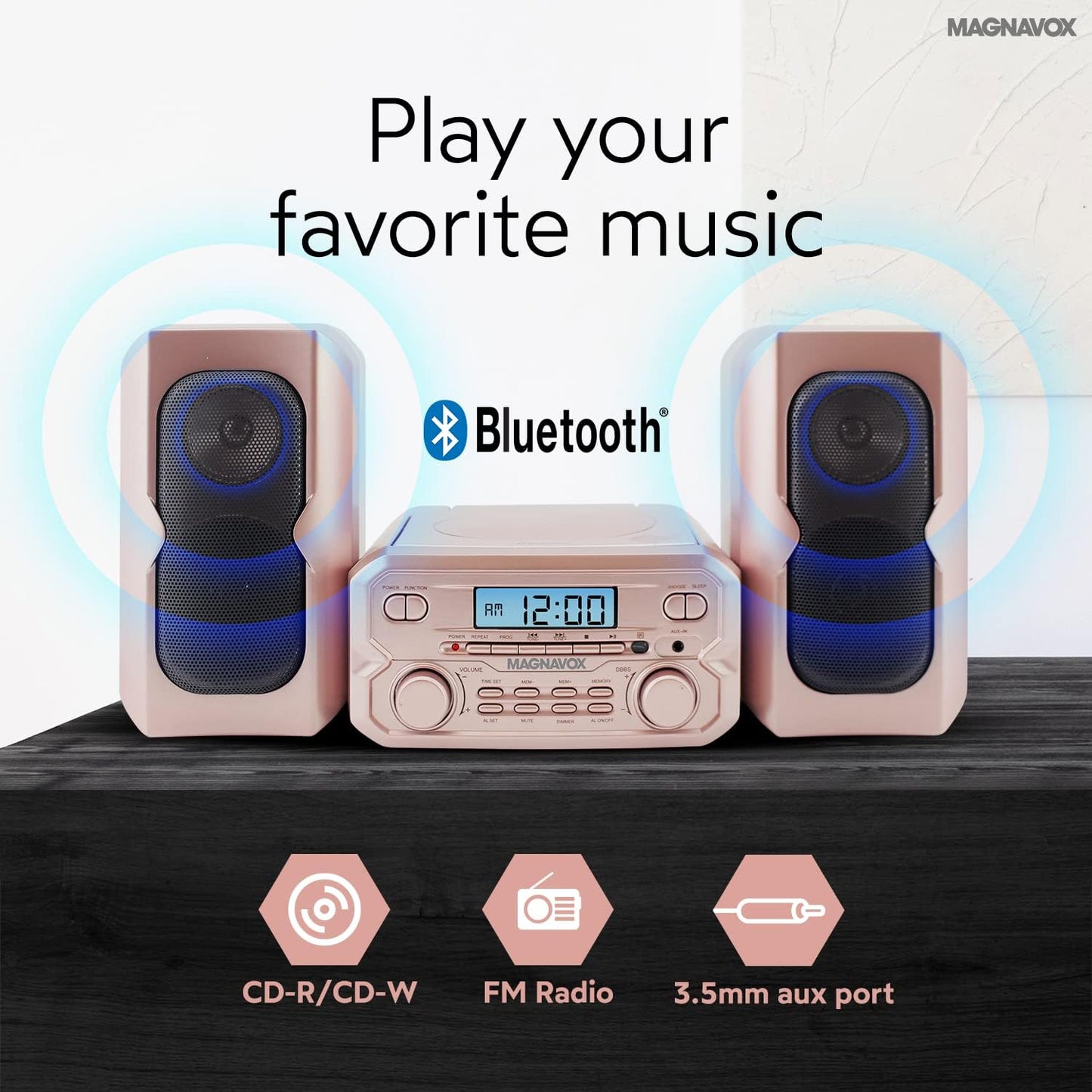 Magnavox MM435M-RG CD Shelf System Bluetooth Rose Gold