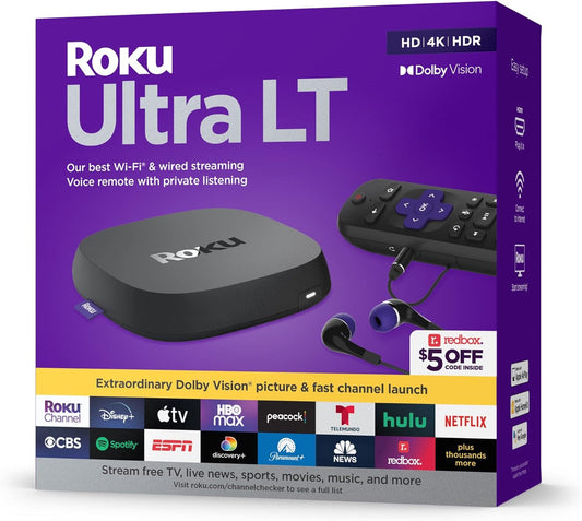 Roku Voice Remote Ultra LT (2023) 4K Streaming Player - HDMI, Headphones (Renewed)