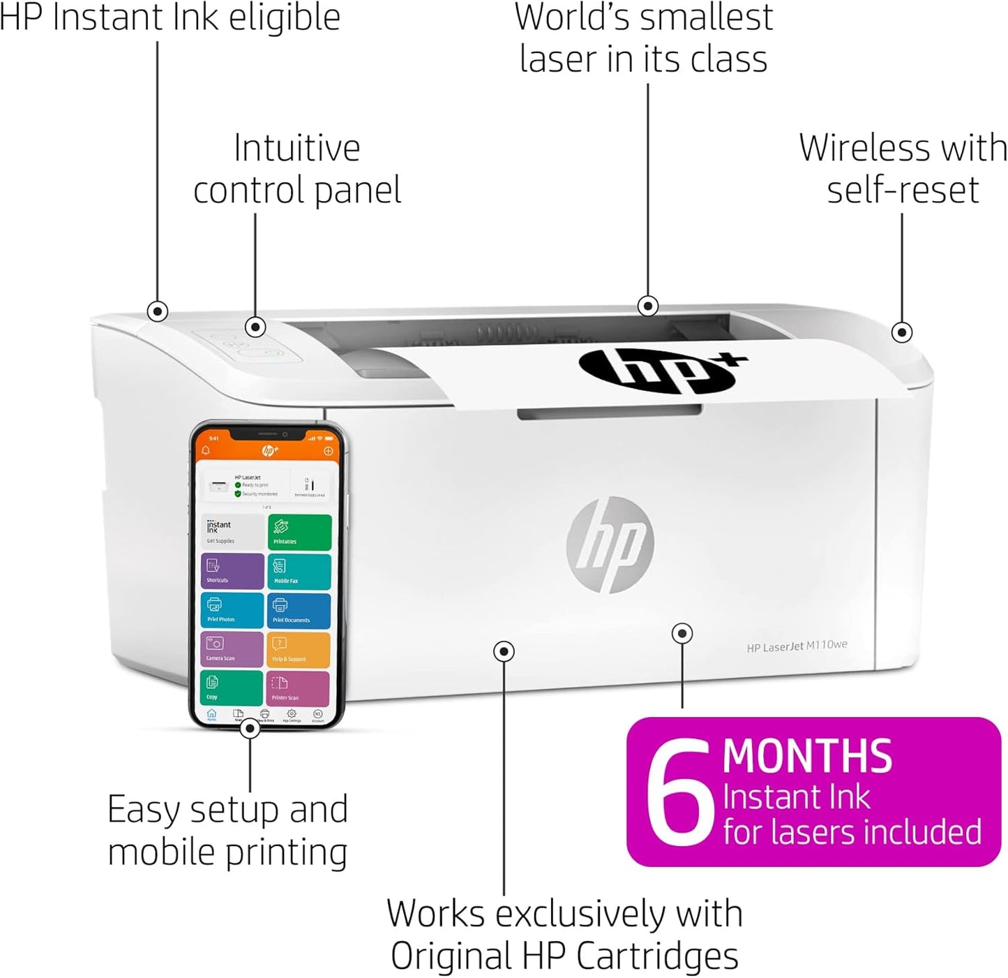 HP M110we LaserJet Wireless Printer HP+