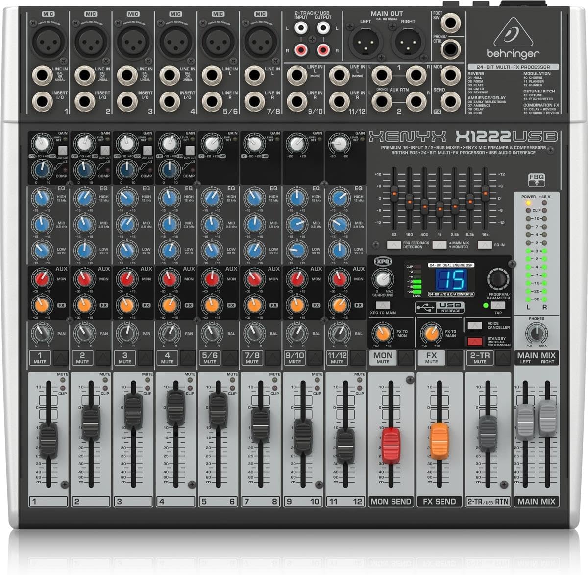 Behringer XENYX X1222USB 12-Input Mixer w/ Mic Cables
