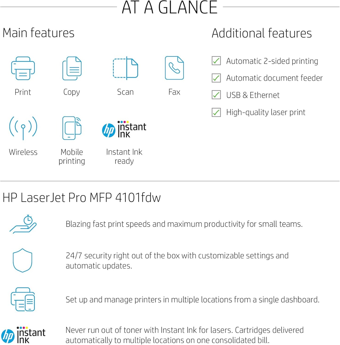 HP LaserJet Pro MFP 4101fdw Wireless Printer (Renewed)