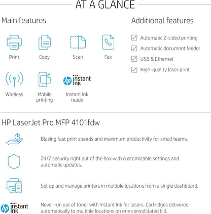 HP LaserJet Pro MFP 4101fdw Wireless Printer (Renewed)
