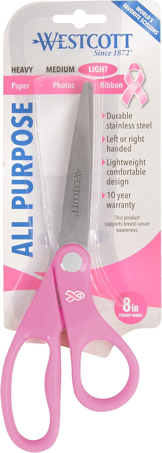 Westcott 15387 8-Inch Pink Ribbon Stainless Steel Scissors
