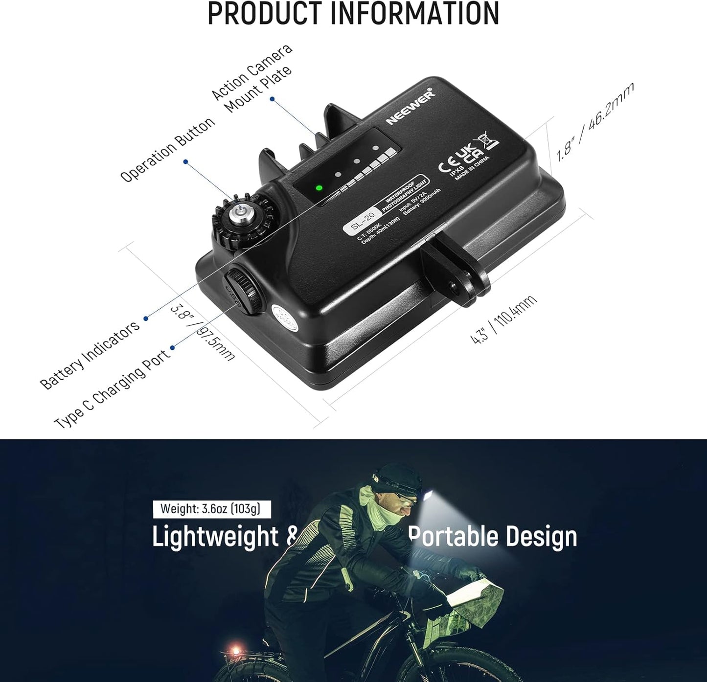 Neewer 10101017 RGB Underwater Diving Light