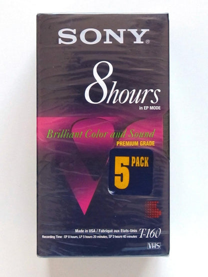 Sony T-160 8-Hour EP Mode VHS Tape 5-Pack