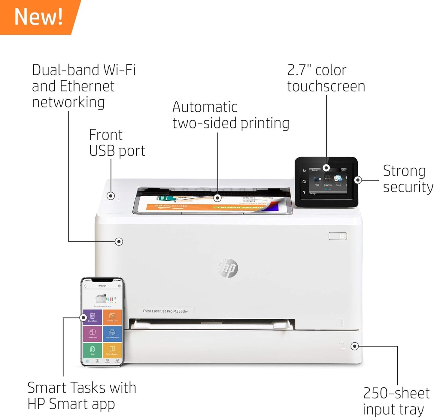 HP M255DW Color LaserJet Pro Wireless Printer (Renewed)