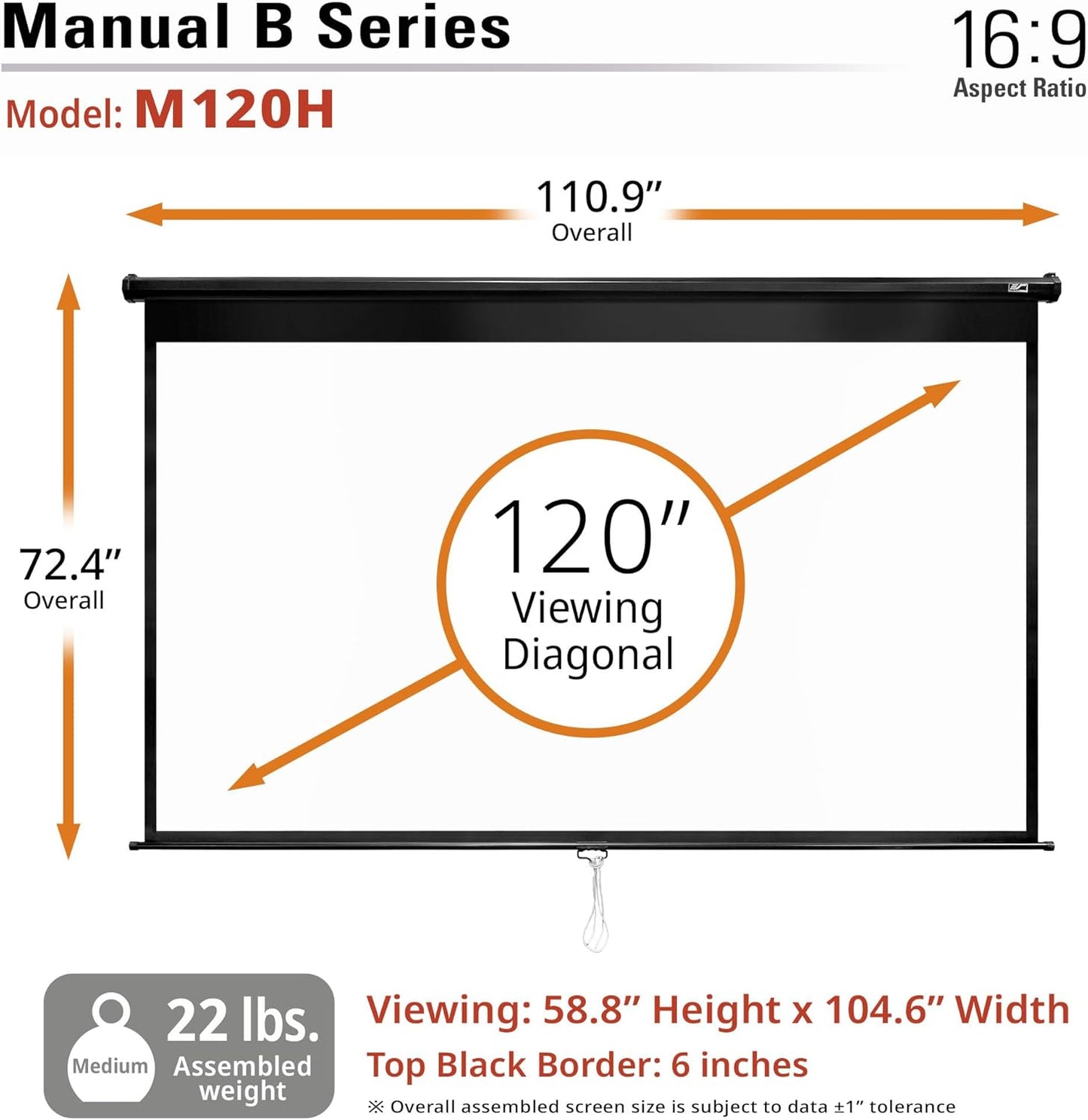 Elite Screens M120H 120-Inch Manual Pull Down Projector Screen