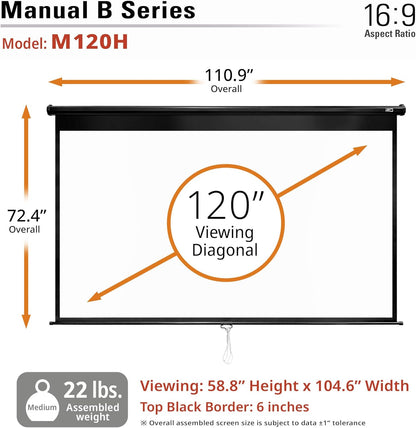 Elite Screens M120H 120-Inch Manual Pull Down Projector Screen