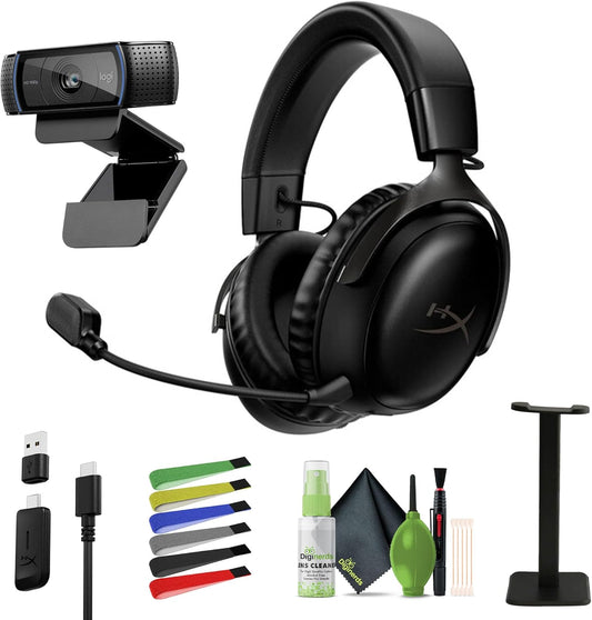 HyperX 77Z45AA Cloud III Wireless Gaming Headset Bundle, Mic, Webcam