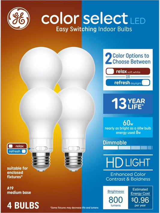 GE 53803 A19 LED Bulb Color Select 4-Pack