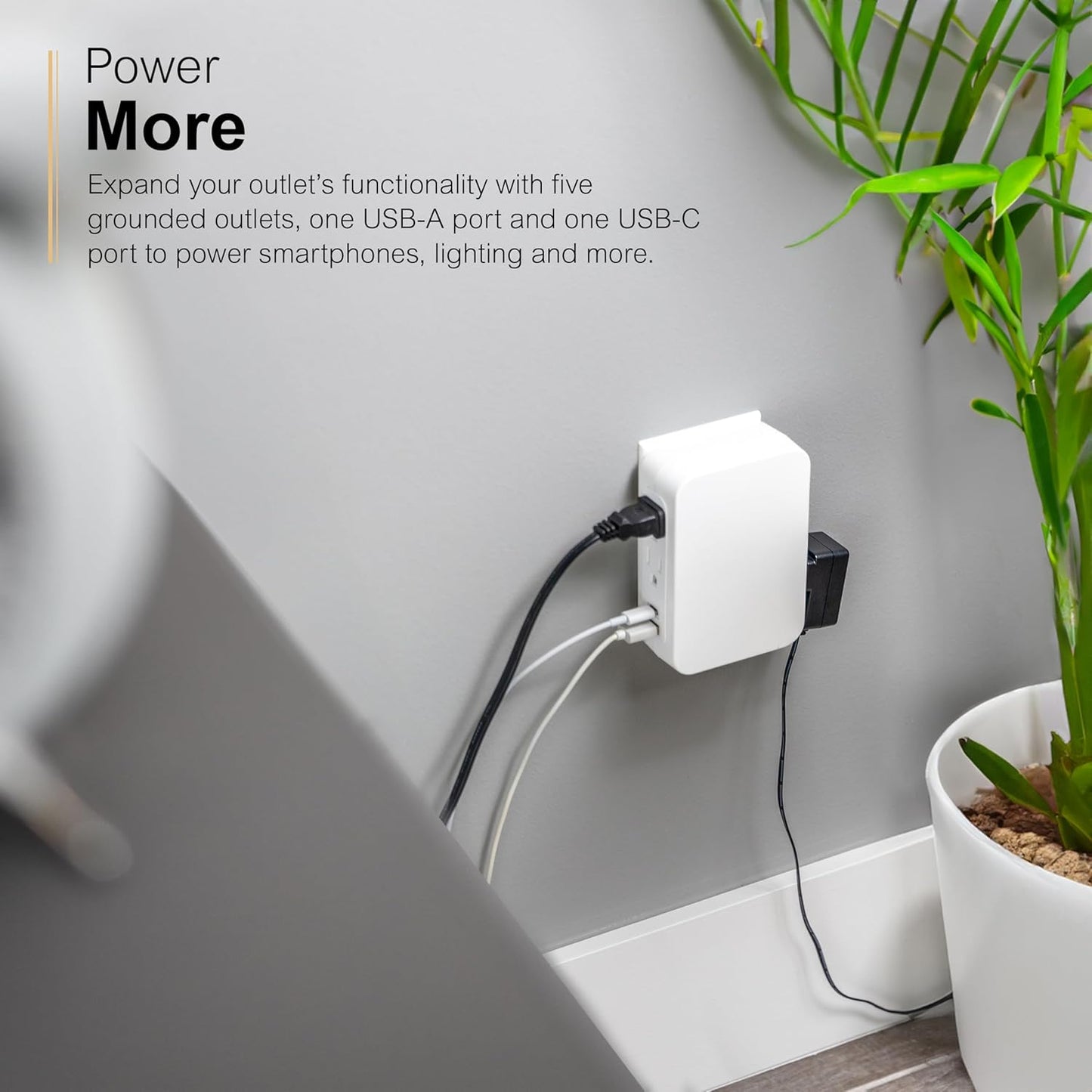 GE UltraPro 5-Outlet Extender USB Wall Tap Surge Protector
